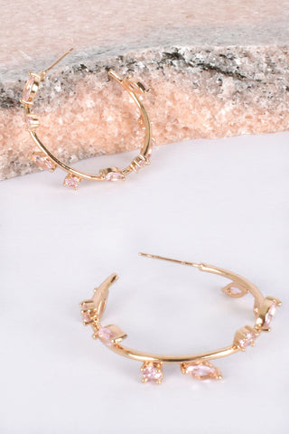 Mira Jewelled Hoops - Pink Gold