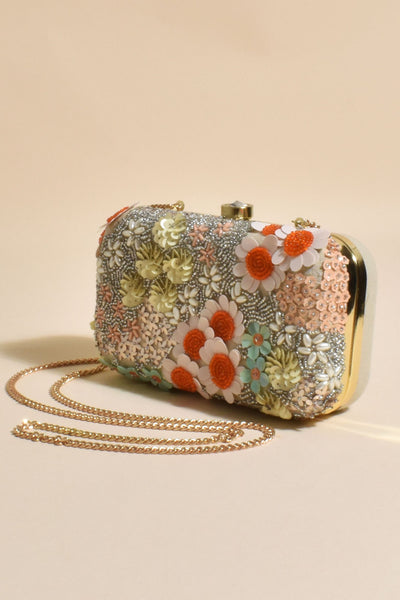 Miss Coco Hand Beaded Structured Clutch - White