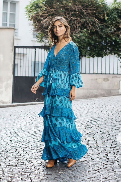 Felicie Tiered Maxi Dress - Blue