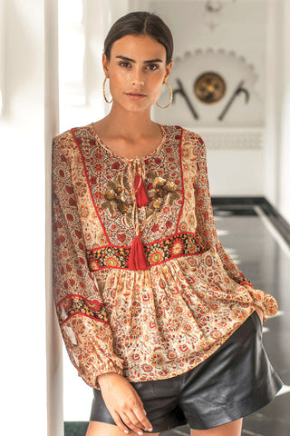 Mahal Embellished Top - Black Print