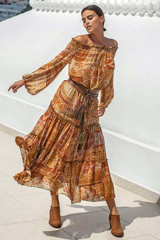 Patchwork Maxi Skirt - Mustard Beige