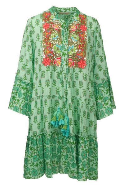 Miss June Paris Australian Stockists Queensland Toowoomba. Lonely Smock Mini Dress in Green with Embroidery and Embellishments at Bust. Christmas Day Festive Dress. Plus Size Dresses Online.