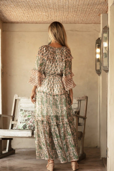 Buy Miss June Paris Wild Rose Maxi Dress online now at Australian Stockists Smoke and Mirrors Boutique. Khaki and Pink Sheer Boho Dress with Lurex Thread