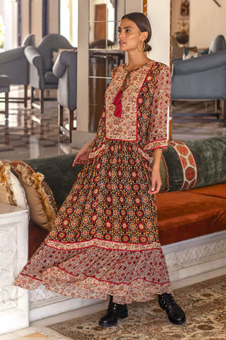 Taj Maxi Dress - Black Print