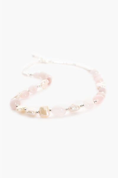 Mix Pearl Shapes Quartz Necklace - Pink