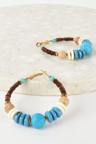 Mixed Bead Edge Hoops - Multi Blue