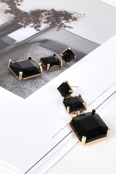 Modern Cocktail Jewel Drop Earrings - Black Gold