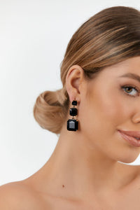 Modern Cocktail Jewel Drop Earrings - Black Gold