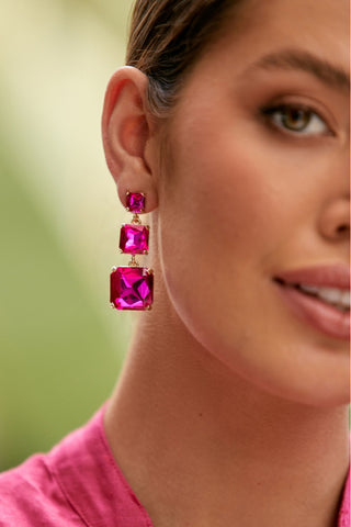 Modern Cocktail Jewel Drop Earrings - Hot Pink Gold