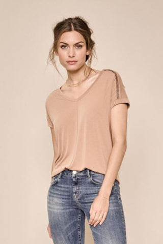 Lennox V Neck Tee - Burro Camel