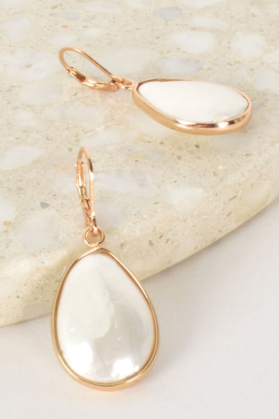 Mother of Pearl Teardrop Hook Earrings - Gold