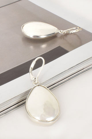 Mother of Pearl Teardrop Hook Earrings - Silver