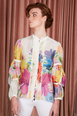 Multi Flower Silk Blouse - Monets Garden