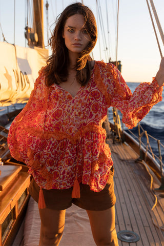 Myko LS Blouse - Fuchsia Pink Orange Lurex