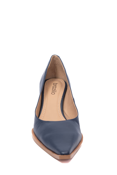 Nanda Pointed Low Heel Court Shoe - Navy Leather