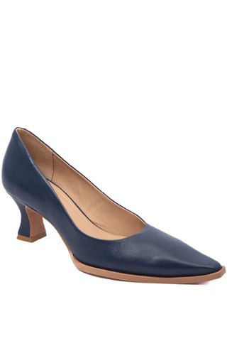 Nanda Pointed Low Heel Court Shoe - Navy Leather