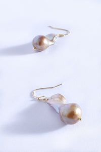 Natural Pearl Hook Earrings - Pink