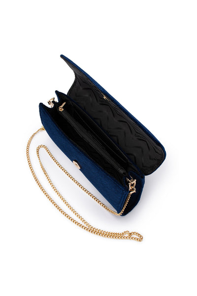 Nicoletta Velvet Envelope Clutch - Navy
