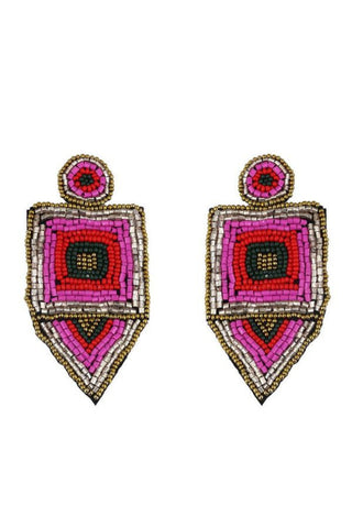 Nina Beaded Felt Back Earrings - Pink
