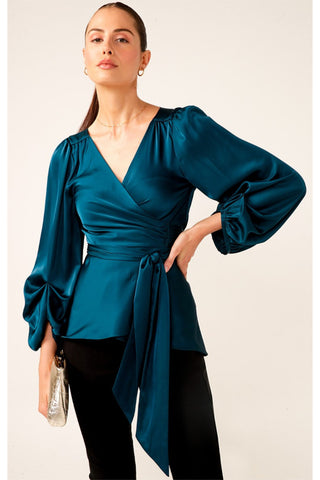 Nolana Wrap Tunic Top - Peacock