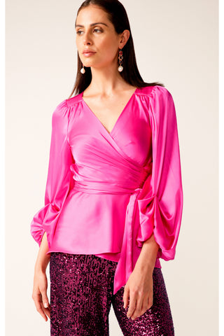 Nolana Wrap Tunic Top - Candy Pink