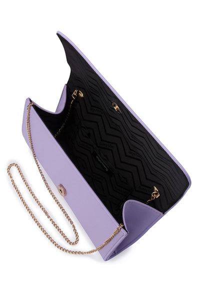 Buy Olga Berg Anabelle Saffiano Vegan Leather Clutch in Lilac Lavender Purple. Colourful Clutch for formal or race day.