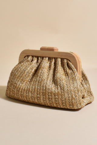 Oliver Timber Framed Clutch - Dark Natural