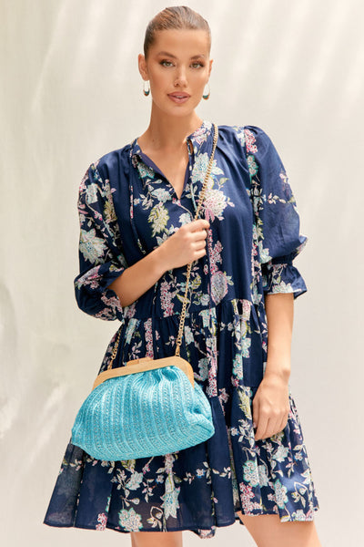 Oliver Timber Framed Clutch - Teal