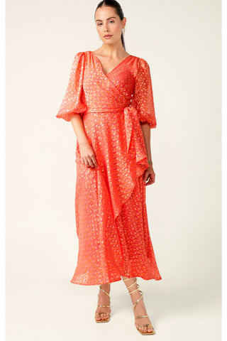 Orange Grove Midi Wrap Dress - Apricot Poppy