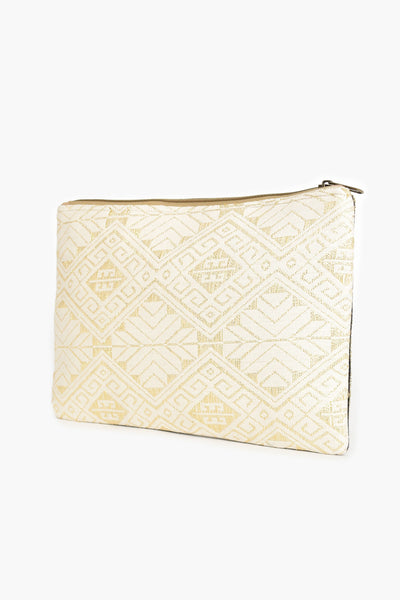 Panelled Beaded Front Zip Top Clutch - Gold