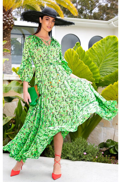 Paradise Maxi Dress - Green Mini Floral