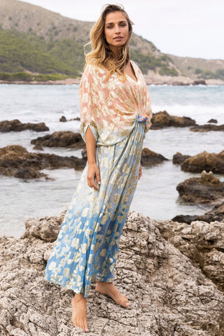 Pastel Kaftan - Peach Blue Lurex