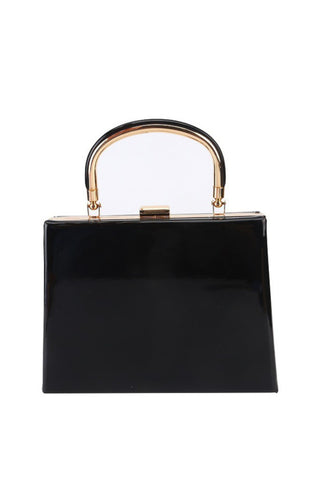 Patent Top Handle Evening Bag - Black