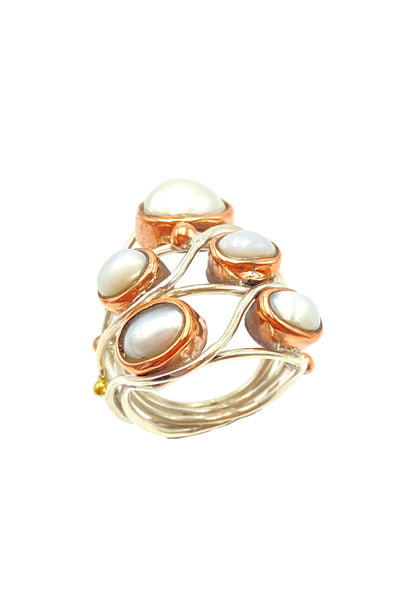 Pearl Birds Nest Ring - 925 Silver & Copper