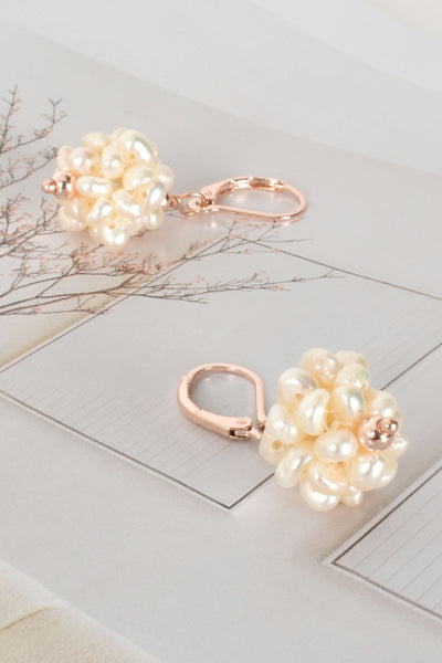 Pearl Cluster Hook Earrings - Rose Gold
