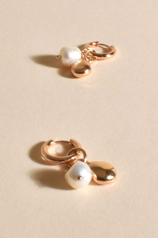 Pearl Disc Drop Mini Hoops - Gold