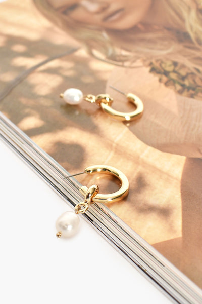 Pearl Drop Mini Hoop - Gold