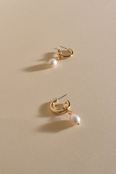 Pearl Drop Mini Hoop - Gold