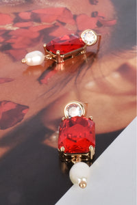 Pearl Glass Mix Drop Earrings - Red