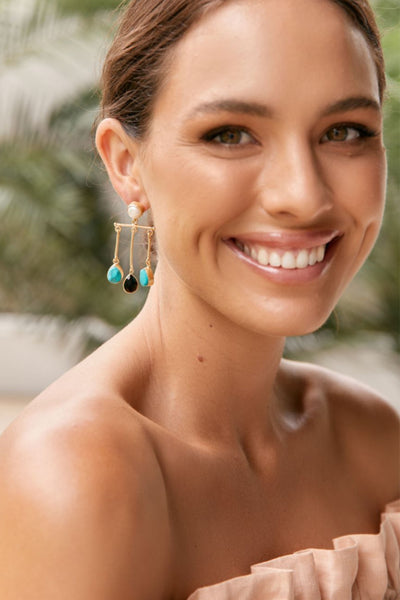Pilar Stone Drop Earring - Turquoise Gold