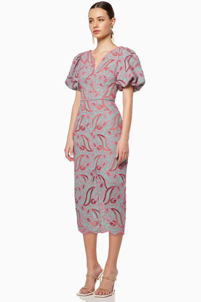 Playwriter Midi Dress - Teal Pink