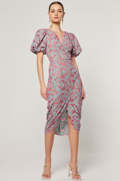 Playwriter Midi Dress - Teal Pink