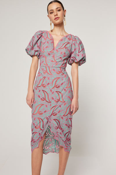 Playwriter Midi Dress - Teal Pink