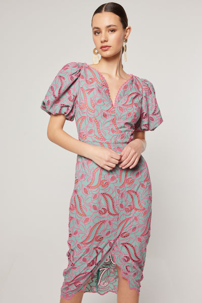 Playwriter Midi Dress - Teal Pink