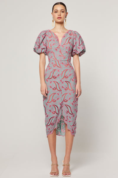 Playwriter Midi Dress - Teal Pink