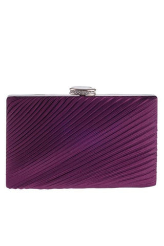 Pleated Satin Hard Case Clutch - Berry