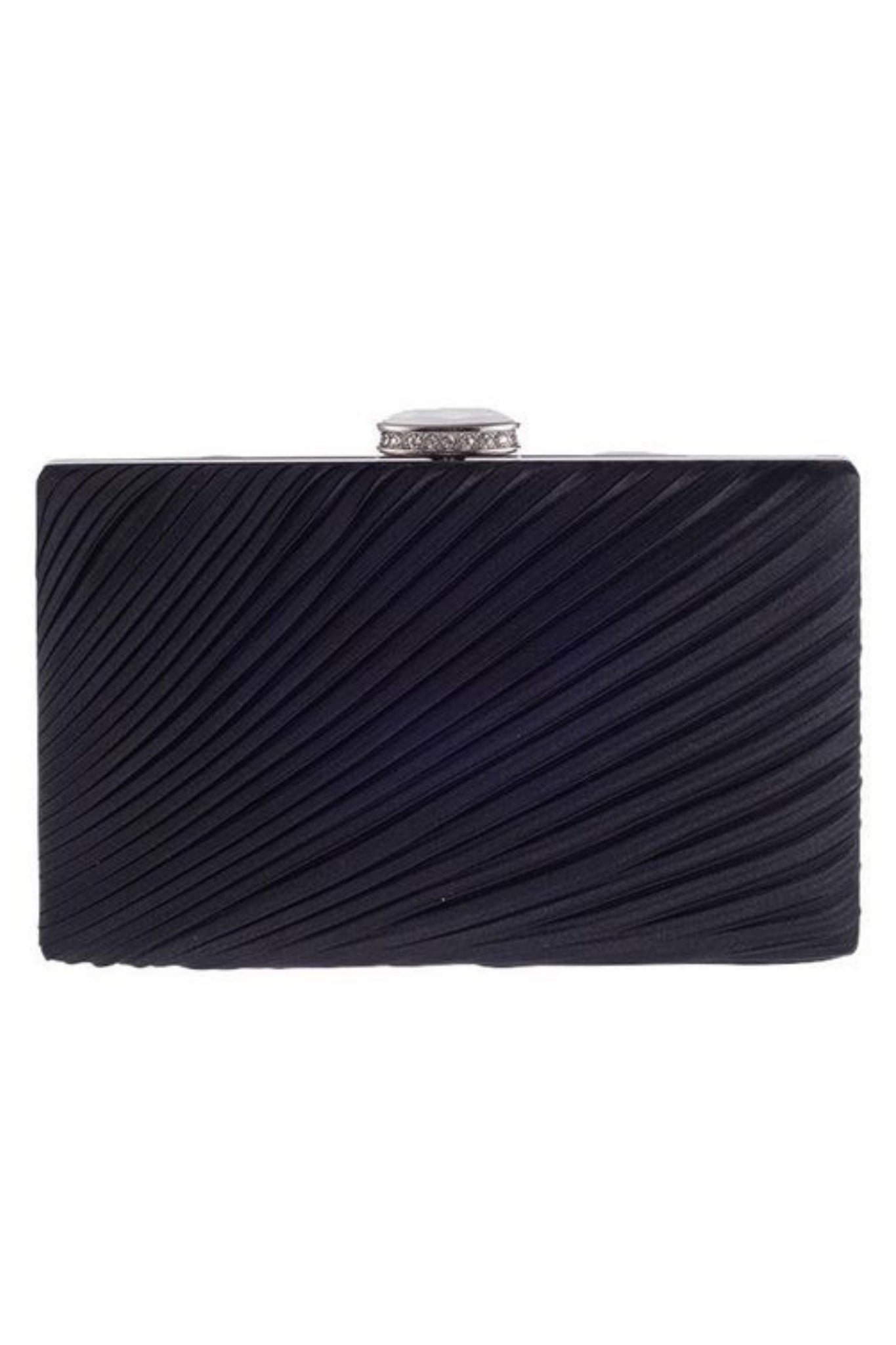 Pleated Satin Hard Case Clutch - Black