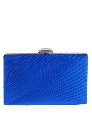 Pleated Satin Hard Case Clutch - Cobalt