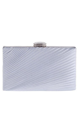 Pleated Satin Hard Case Clutch - Silver