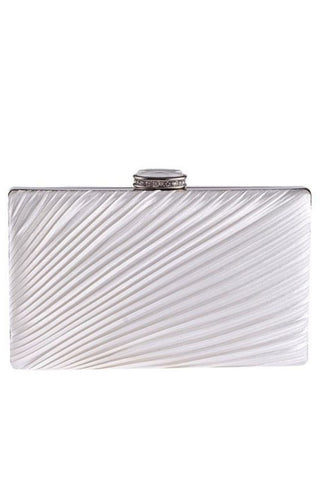 Pleated Satin Hard Case Clutch - White